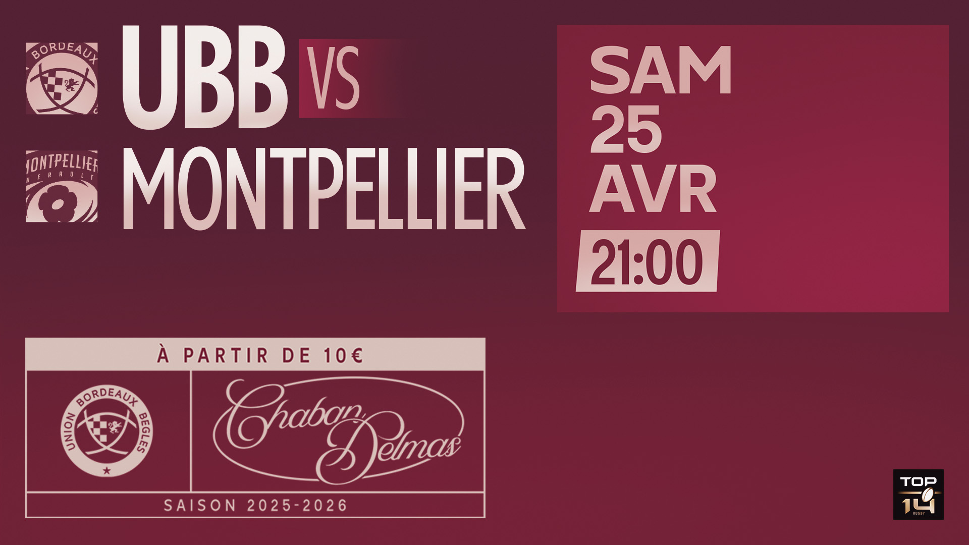 MATCHS DE TOP 14  vs MONTPELLIER HR UBB / MONTPELLIER HR